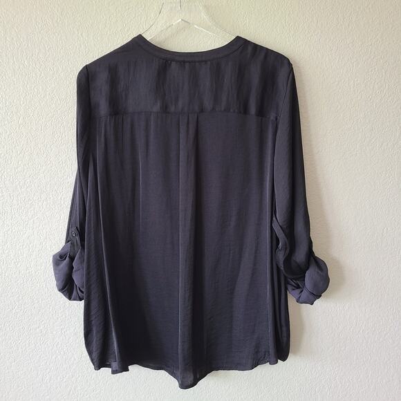 NEW Simply Vera Vera Wang Semi Sheer Women Shirt Blouse XXL Black Roll Tab Sl‎ - Picture 9 of 14